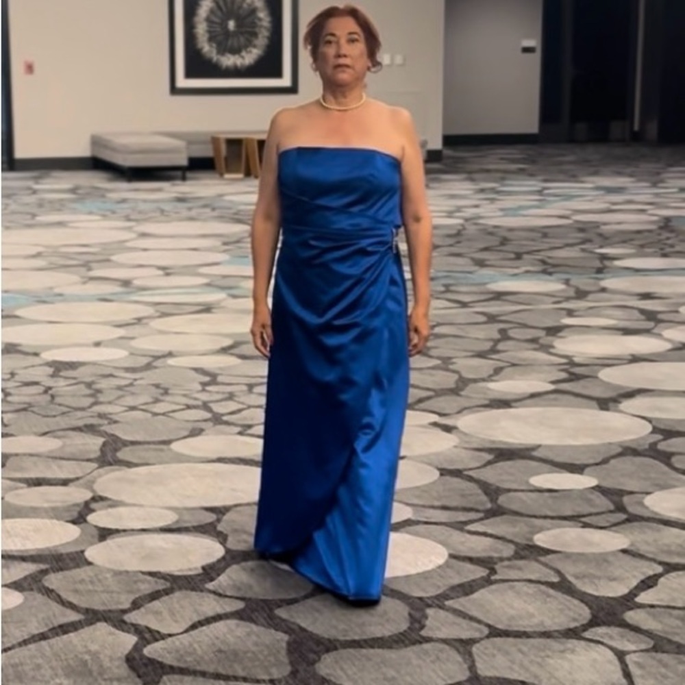 Sleek Blue Strapless Maxi Dress